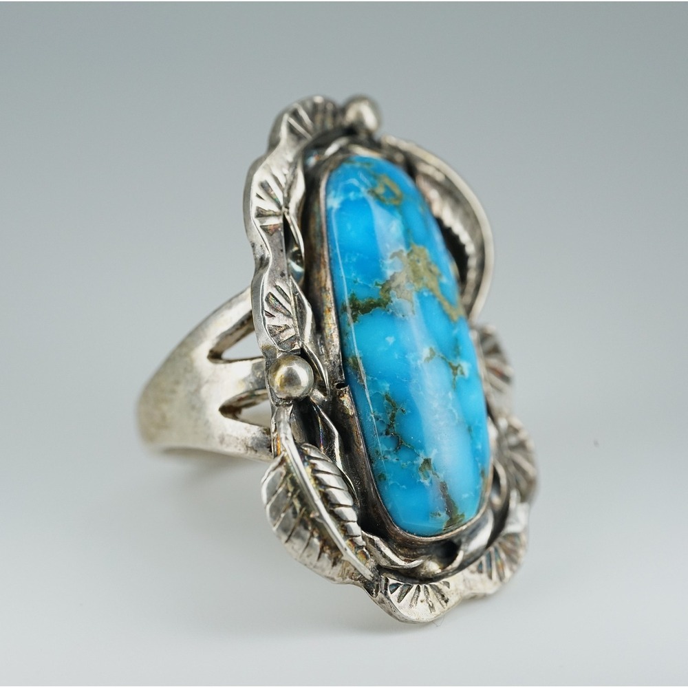 Men's Navajo‎ Sterling Silver Natural Kingman Turquoise Ring - 23.71g Size 12.25 - Picture 4 of 7